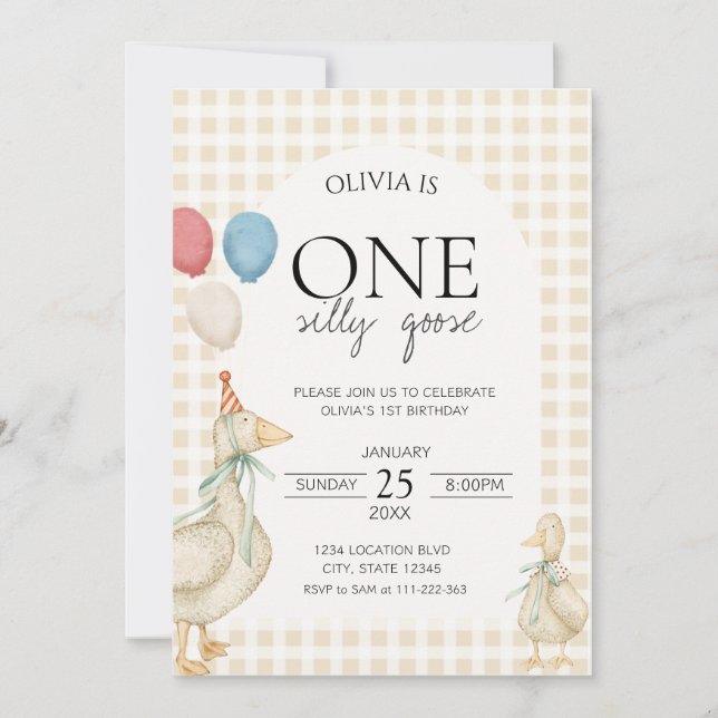 One Silly Goose Birthday Invitation (Front)