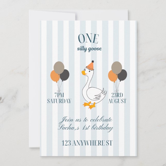 One Silly Goose Birthday Invitation Flat Card (Front)