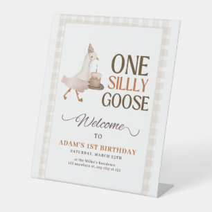 One Silly Goose Birthday Invitation, Goose 1st Boy Pedestal Sign