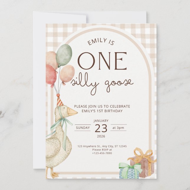 One Silly Goose Birthday Invite Gender Neutral  (Front)