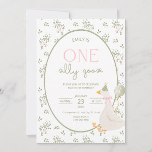 One Silly Goose Birthday Invite Vintage Floral 1ST