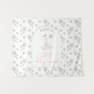 One Silly Goose Birthday Personalized Banner 1st  Tapestry