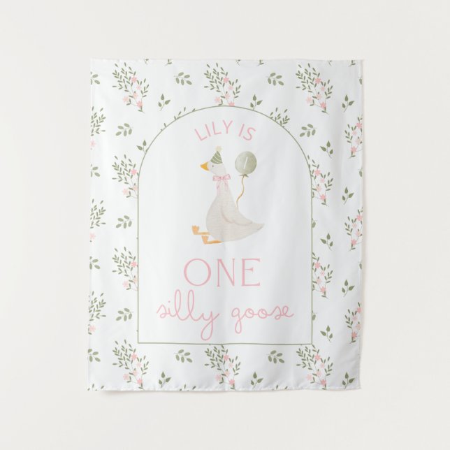One Silly Goose Birthday Personalized Banner  Tapestry (Front)