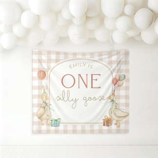 One Silly Goose Birthday Personalized Banner Tapestry