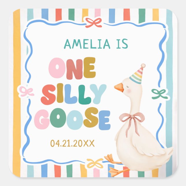 One Silly Goose Birthday Square Sticker (Front)