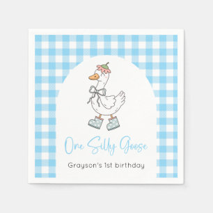 One Silly Goose Blue 1st Birthday Napkin