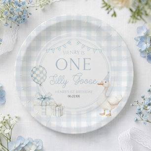ONE Silly Goose Blue 1st Birthday Party Paper Plate