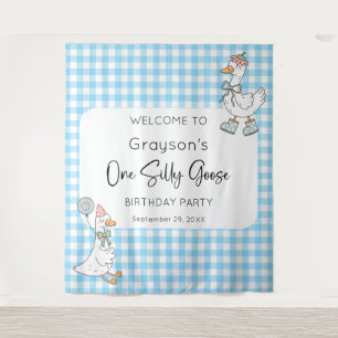 One Silly Goose Blue 1st Birthday Welcome Backdrop Tapestry