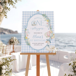 One Silly Goose Blue 1st Birthday Welcome Sign