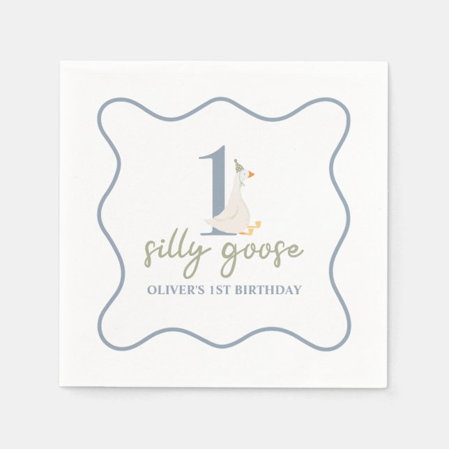 One Silly Goose blue and green Napkin (Front)