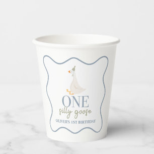 One Silly Goose blue and green Paper Cups