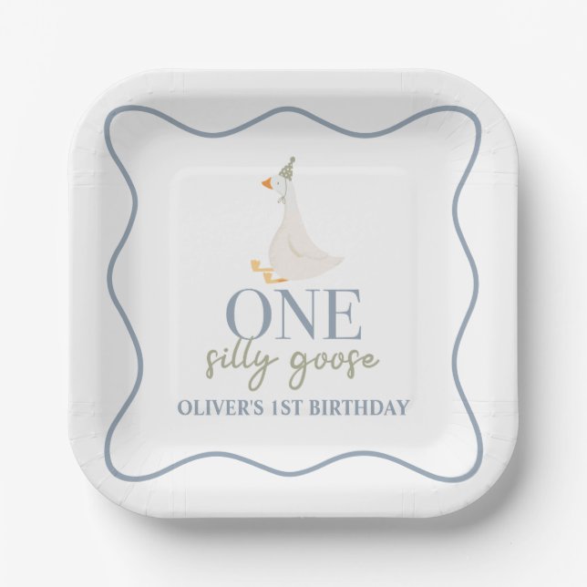 One Silly Goose blue and green Paper Plate (Front)