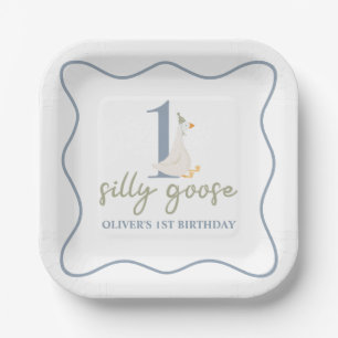 One Silly Goose blue and green Paper Plate