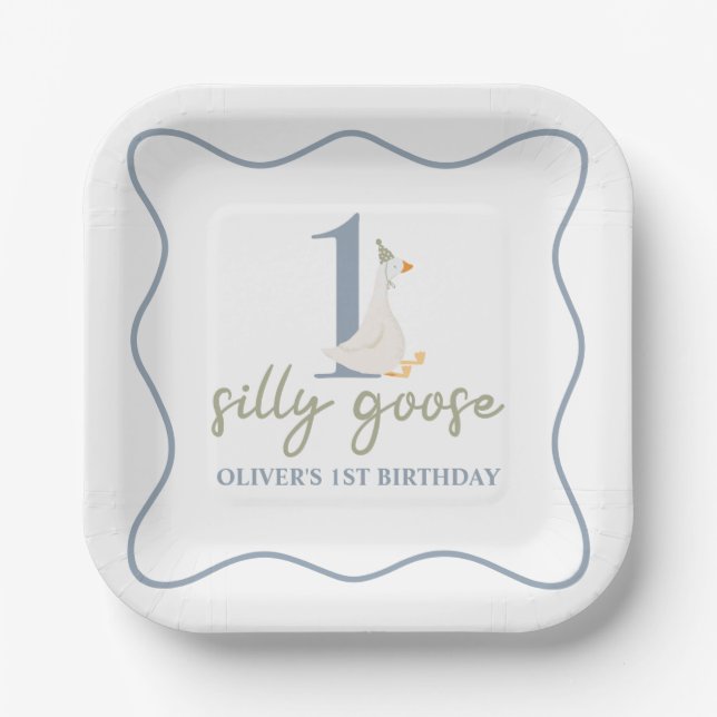 One Silly Goose blue and green Paper Plate (Front)