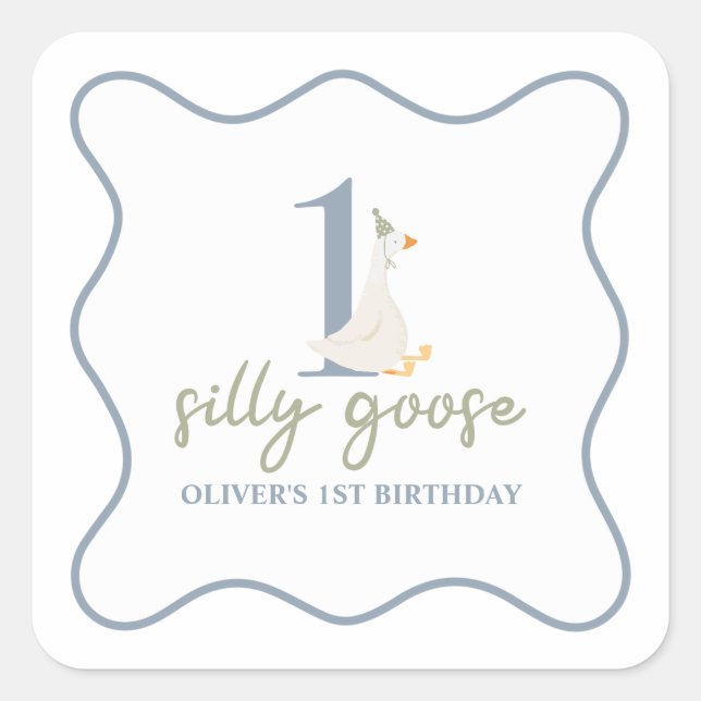 One Silly Goose blue and green Square Sticker (Front)