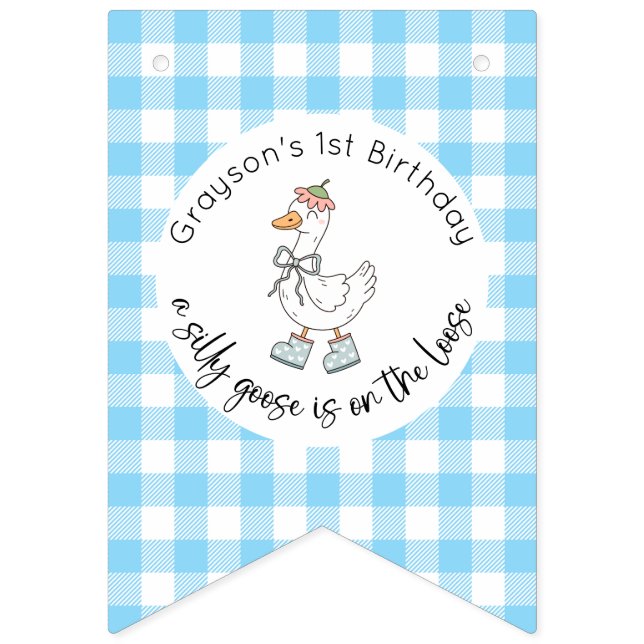 One Silly Goose Blue Birthday Banner (First Flag)