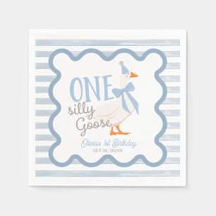 One Silly Goose Blue Bow 1st Birthday Napkin