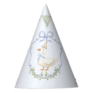 One Silly Goose Blue Bow crest Vintage Party Hat