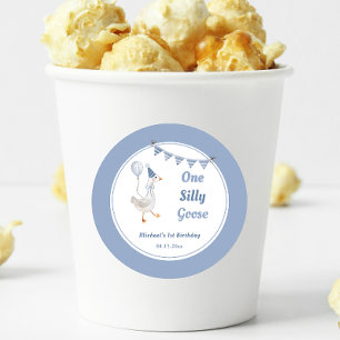 One Silly Goose Blue Boy 1st Birthday Classic Round Sticker