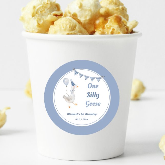 One Silly Goose Blue Boy 1st Birthday Classic Round Sticker (Creator Uploaded)