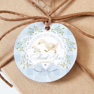 One Silly Goose Blue Gingham Bow Thank you Favour Tags