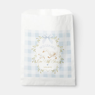 One Silly Goose Blue Gingham Boy 1st Birthday Favour Bag