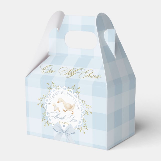 One Silly Goose Blue Gingham Boy 1st Birthday Favour Box (Back Side)