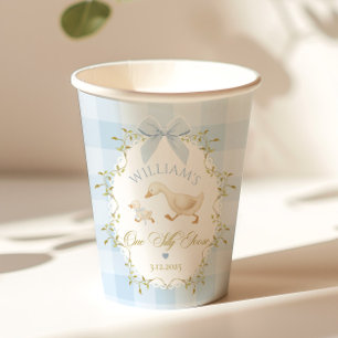One Silly Goose Blue Gingham Boy 1st Birthday Paper Cups