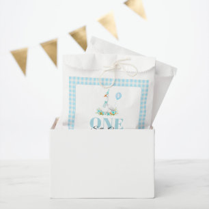 One silly goose, blue gingham boy's 1st birthday favour bag