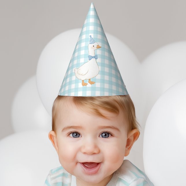 One Silly Goose Blue Plaid Cute Boy First Birthday Party Hat (Creator Uploaded)