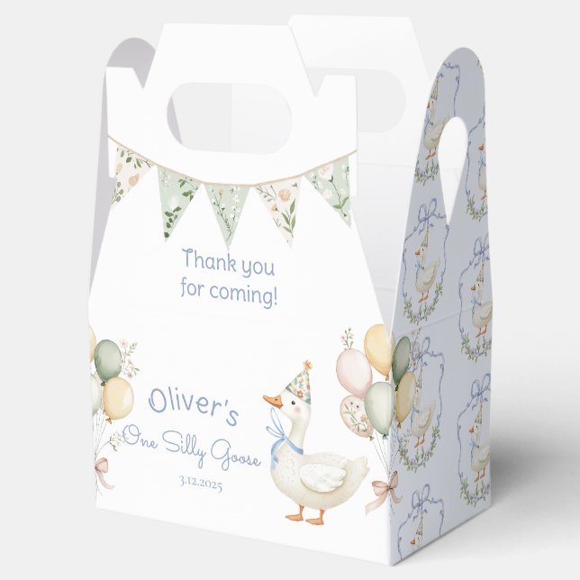 One Silly Goose Blue Sage Boy 1st Birthday Favour Box (Opened)