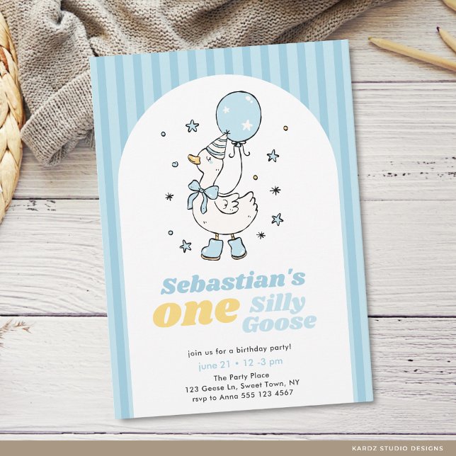 One Silly Goose Boy 1st Birthday Invitation (The front of the invitation is shown in 5x7-inch size.Choose size, paper, and corner style)