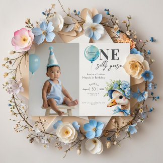 One Silly Goose Boy 1st Birthday  Invitation