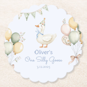 One Silly Goose Boy 1st Birthday Paper Coaster
