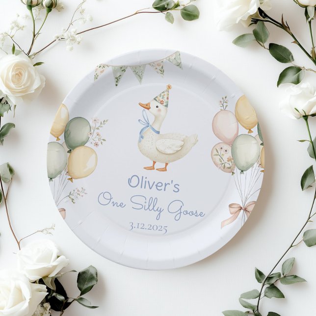 One Silly Goose Boy 1st Birthday Paper Plate (Creator Uploaded)