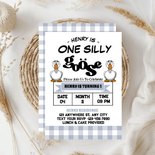 One Silly Goose Boy 1st Birthday Party Invitation