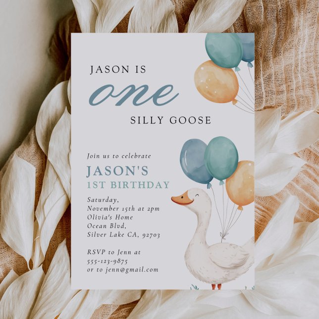 One Silly Goose Boy 1st Birthday Party Invitation (Creator Uploaded)