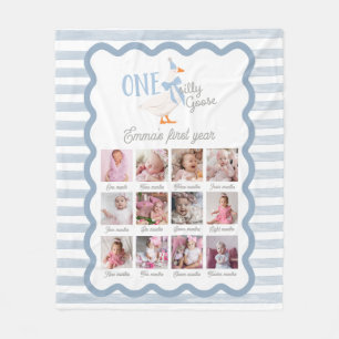 One Silly Goose Boy 1st Birthday Photo Blanket
