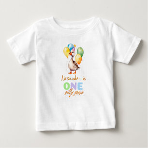 One Silly Goose Boy Blue 1st Birthday  Baby T-Shirt