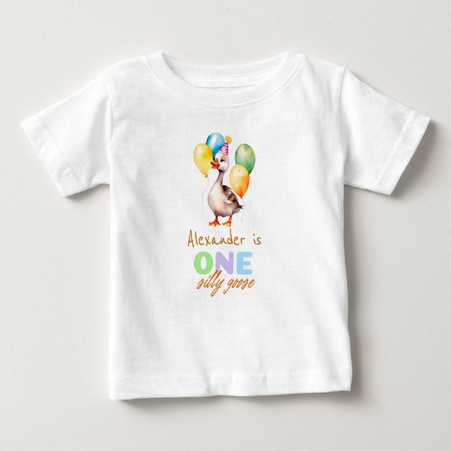 One Silly Goose Boy Blue 1st Birthday  Baby T-Shirt (Front)