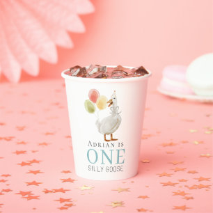 One Silly Goose Boy Blue 1st Birthday Paper Cups