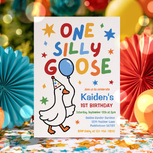One Silly Goose Boy Colourful 1st Birthday Party  Invitation