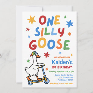 One Silly Goose Boy Colourful 1st Birthday Party Invitation