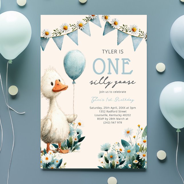 One Silly Goose Boy First Birthday Invitation (Creator Uploaded)