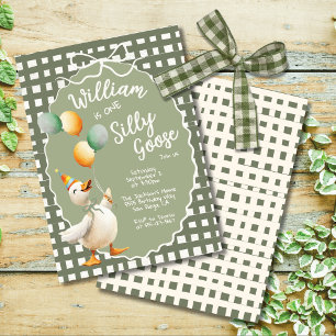 One Silly Goose Boy First Birthday Party Invitation