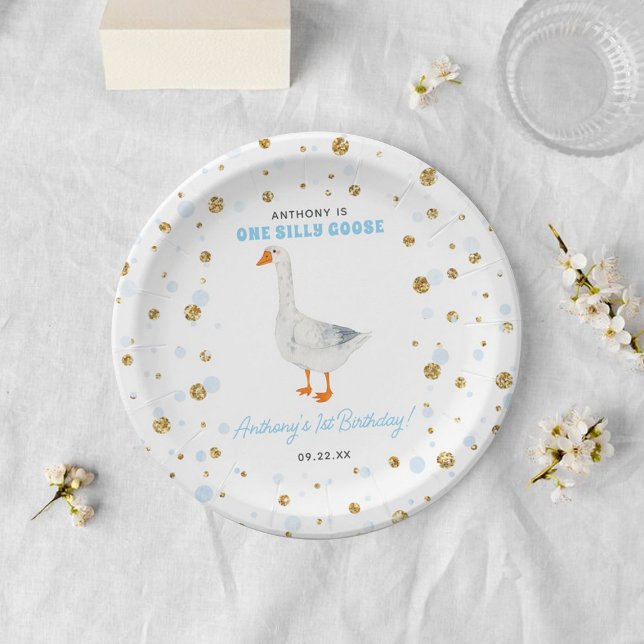 One Silly Goose Boys 1st Birthday Paper Plate (Creator Uploaded)