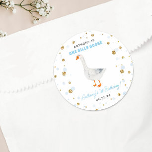 One Silly Goose Boys 1st Birthday Party Classic Round Sticker