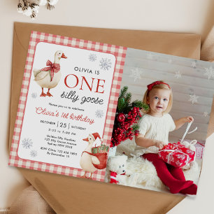 One Silly Goose Christmas 1st Birthday Photo Invitation