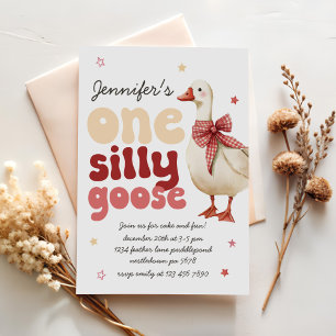 One Silly Goose Christmas Bow 1st Birthday Invitation
