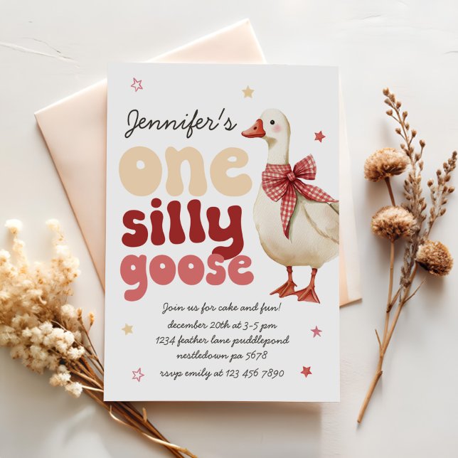 One Silly Goose Christmas Bow 1st Birthday Invitation (Creator Uploaded)